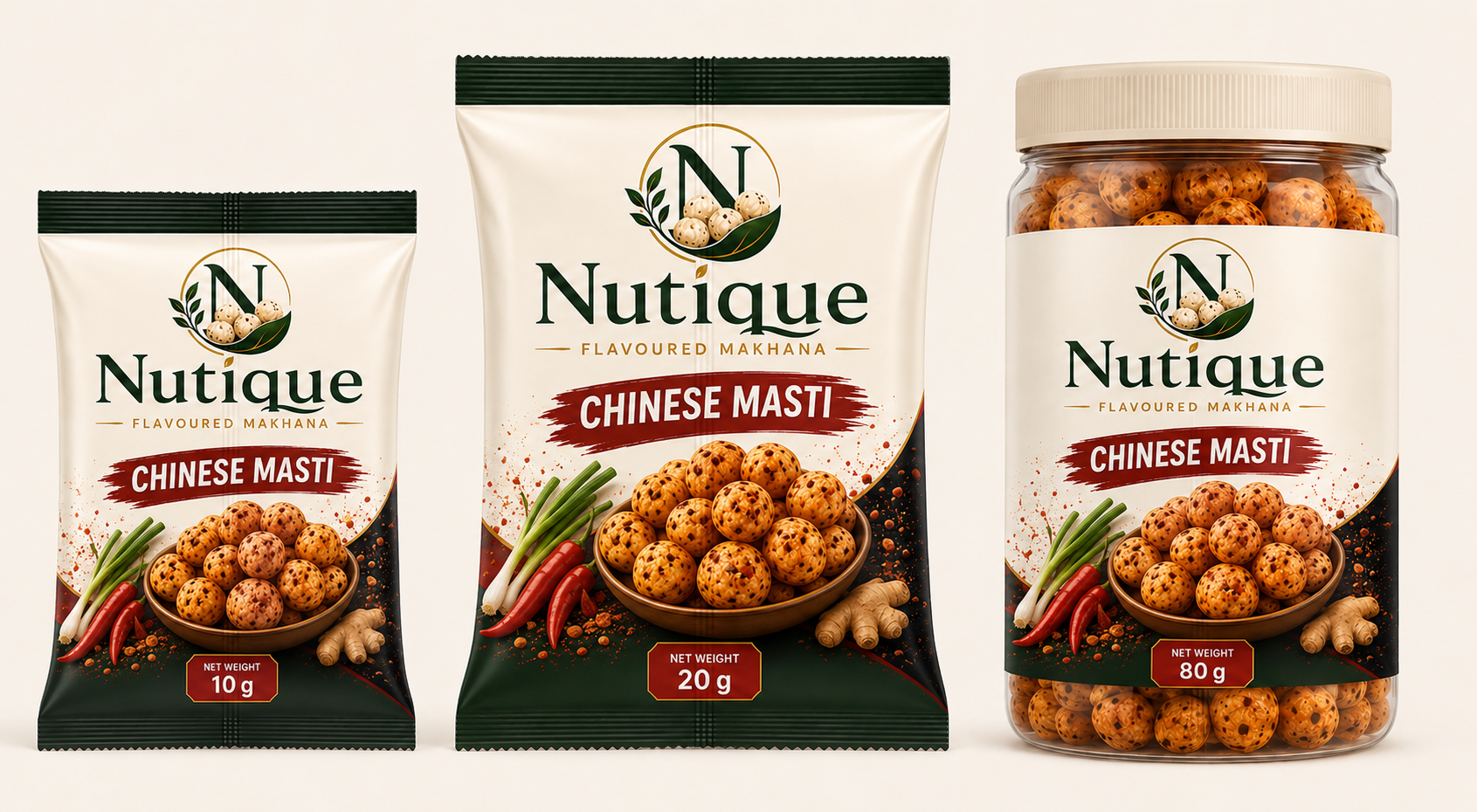 Nutique Chinese Masti: 10 g pouch, 20 g pouch and 80 g jar