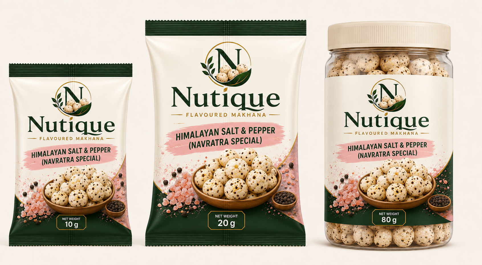 Nutique Himalayan Salt & Pepper (Navratra Special): 10 g pouch, 20 g pouch and 80 g jar