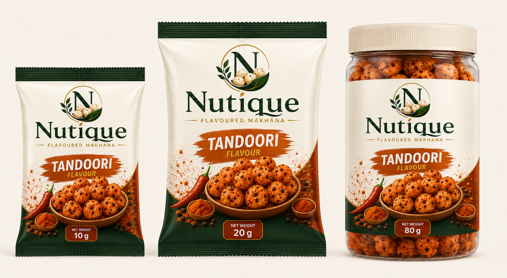 Nutique Tandoori: 10 g pouch, 20 g pouch and 80 g jar
