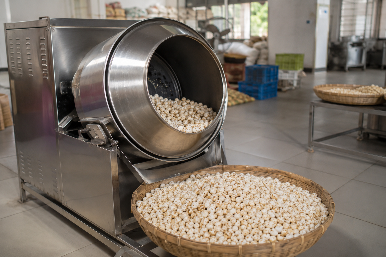 Illustrative stainless-steel makhana roasting and flavouring equipment